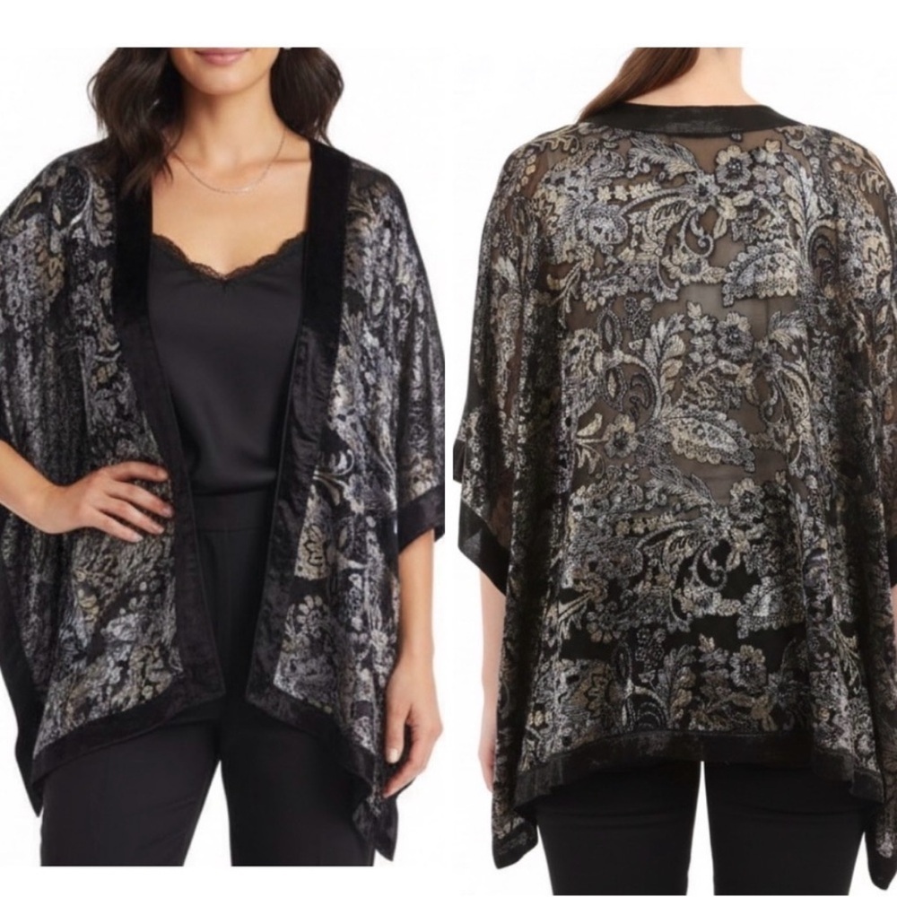 J. Jill Black and Gray Floral Poncho